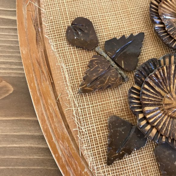 Coconut Shell 3D Flower Wooden Wall Hanging Vintage Neutral Boho Decor 9.5x13.5" - Picture 4 of 7